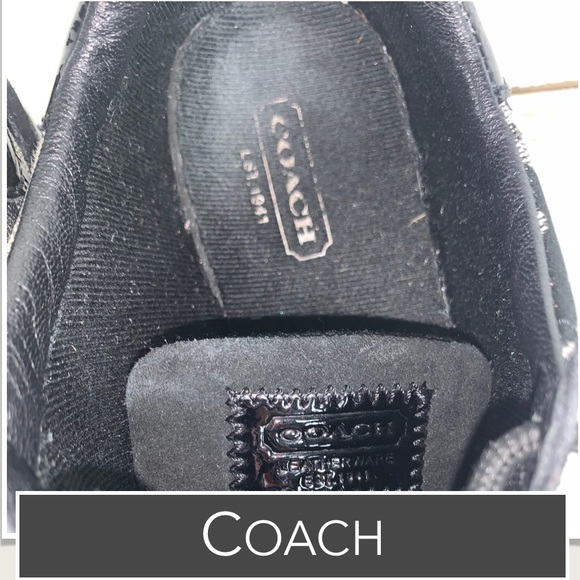Coach “Kathleen” Sneakers Signature “C” Design, Black Suede, Patent Leather 7M - Picture 9 of 11